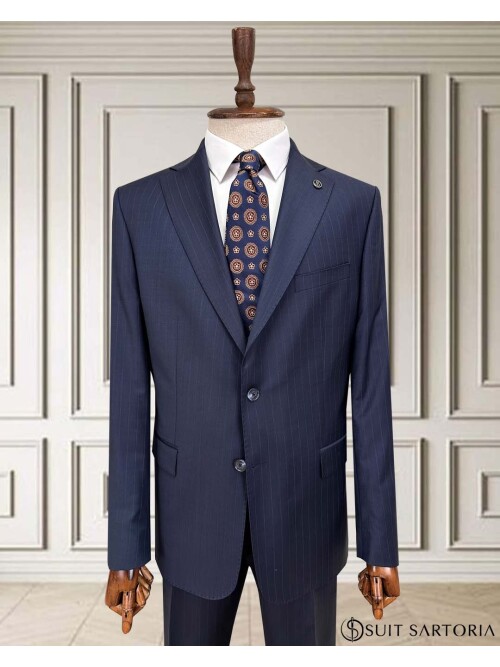 SUIT SARTORIA ÇİZGİLİ LACİVERT YÜNLÜ TAKIM 252076