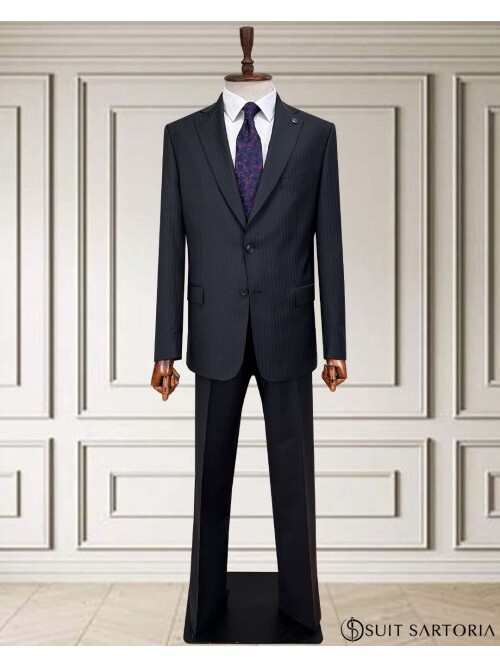SUIT SARTORIA ÇİZGİLİ SİYAH YÜNLÜ TAKIM 252076