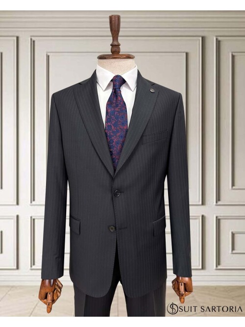 SUIT SARTORIA ÇİZGİLİ SİYAH YÜNLÜ TAKIM 252076