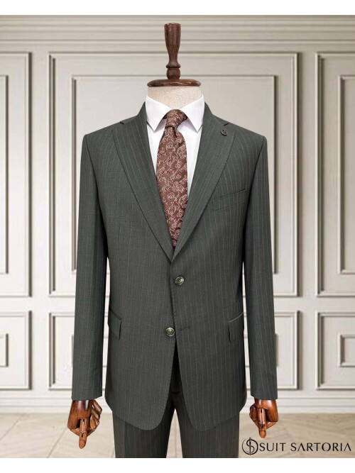 SUIT SARTORIA ÇİZGİLİ YEŞİL YÜNLÜ TAKIM 252076