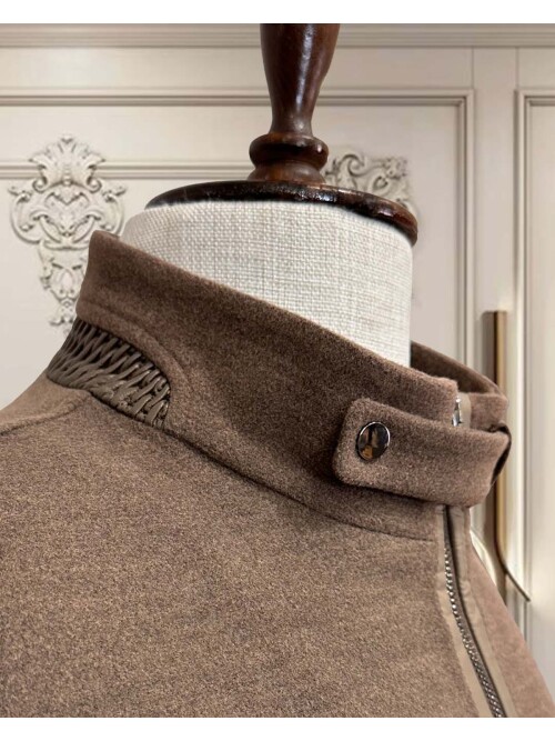 SUIT SARTORIA Mens Brown Stand Collar Zipper Jacket