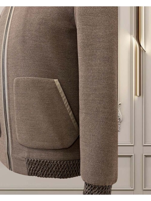 SUIT SARTORIA Mens Brown Stand Collar Zipper Jacket