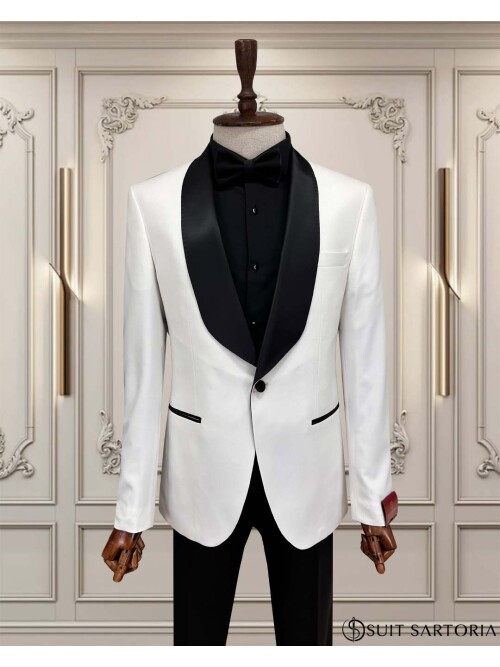 SUIT SARTORIA ŞAL YAKA BEYAZ DAMATLIK 5718