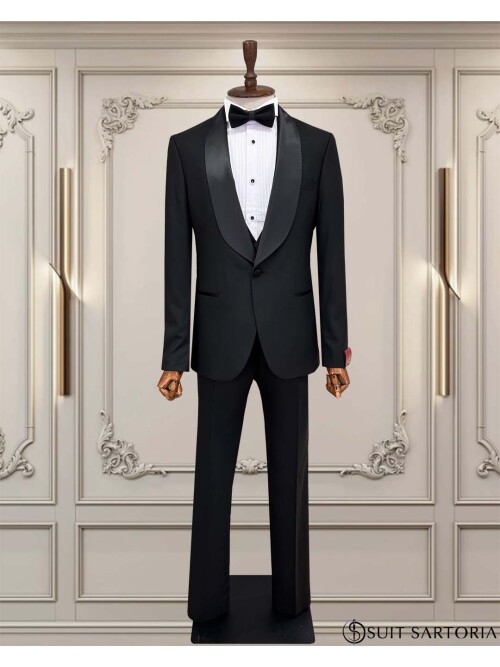 SUIT SARTORIA ŞAL YAKA SİYAH DAMATLIK 5718