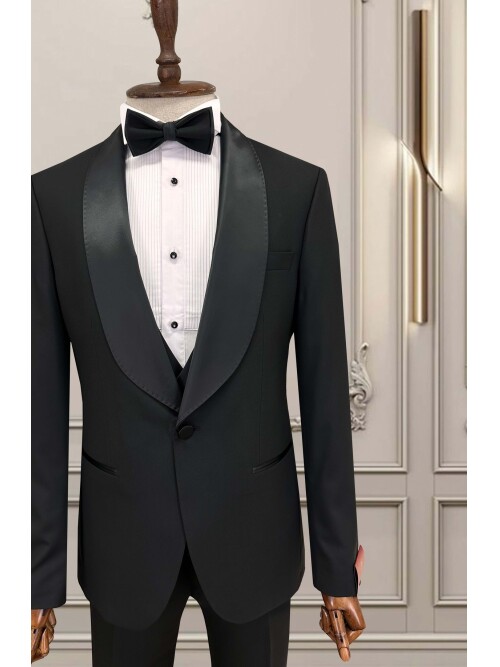 SUIT SARTORIA ŞAL YAKA SİYAH DAMATLIK 5718