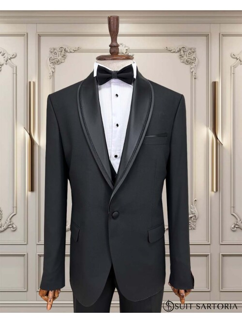 SUIT SARTORIA SİYAH BÜYÜK BEDEN ÇIKMA YAKA DAMATLIK 5539