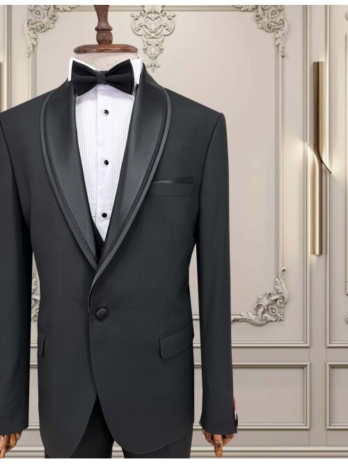 SUIT SARTORIA SİYAH BÜYÜK BEDEN ÇIKMA YAKA DAMATLIK 5539