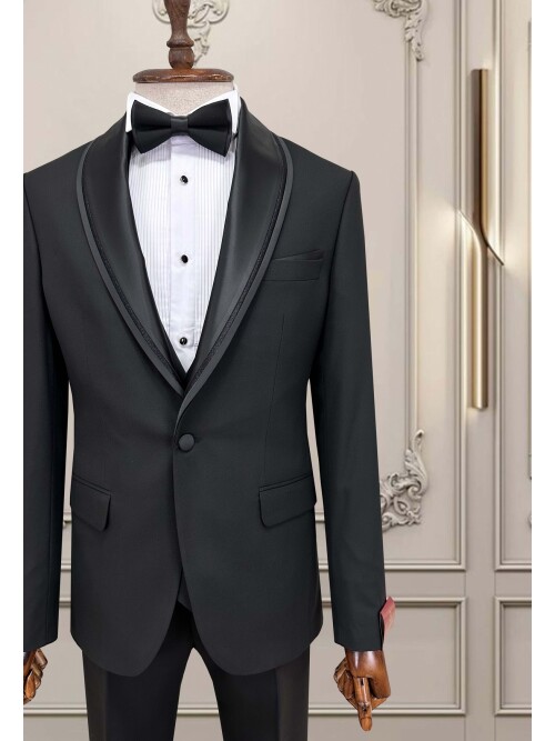 SUIT SARTORIA SİYAH ÇIKMA ŞAL YAKA DAMATLIK 5062