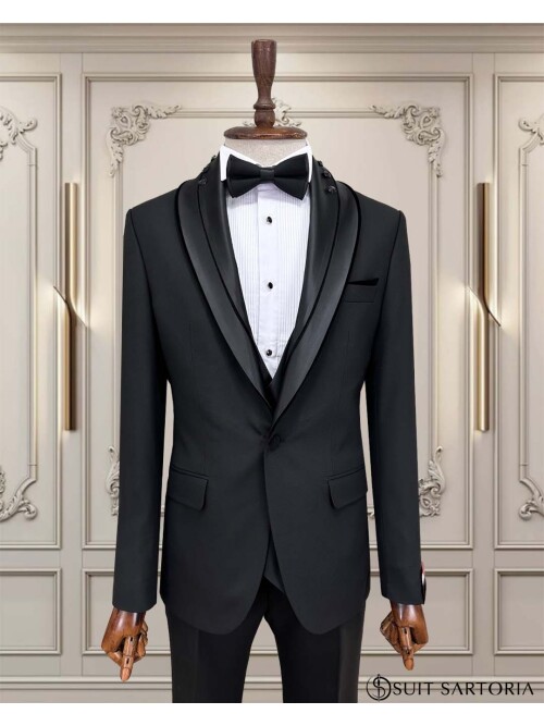 SUIT SARTORIA SİYAH ÇIKMA ŞAL YAKA DAMATLIK 5062