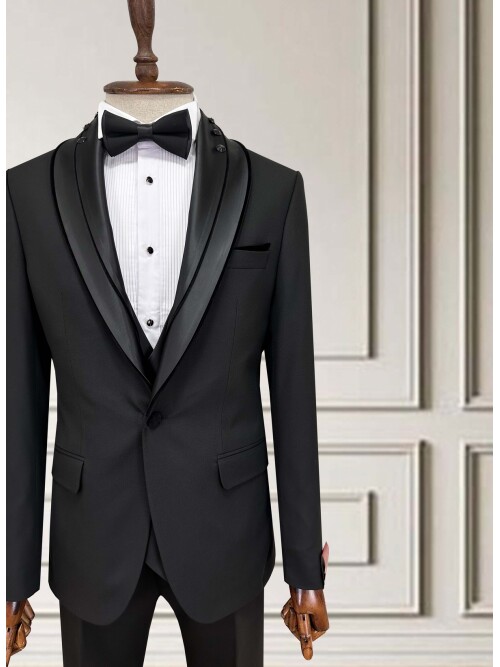 SUIT SARTORIA SİYAH ÇIKMA ŞAL YAKA DAMATLIK 5062