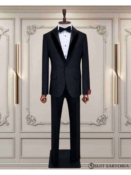 SUIT SARTORIA SİYAH ÇIKMA ŞAL YAKA DAMATLIK 5062