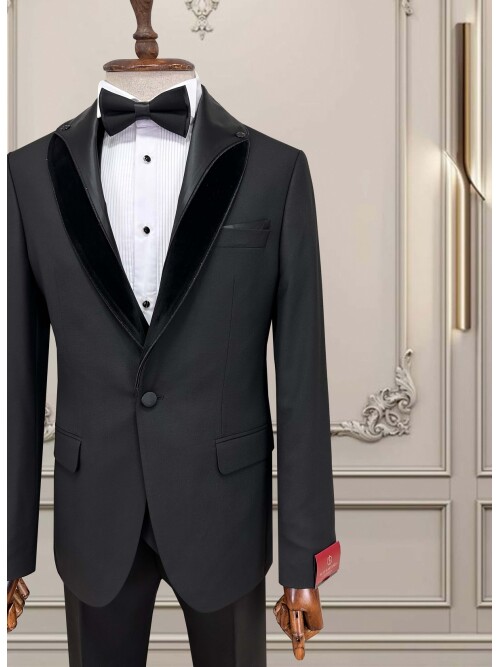 SUIT SARTORIA SİYAH ÇIKMA ŞAL YAKA DAMATLIK 5062