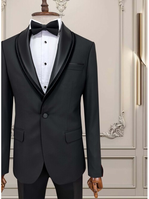 SUIT SARTORIA SİYAH ÇIKMA ŞAL YAKA DAMATLIK 5062