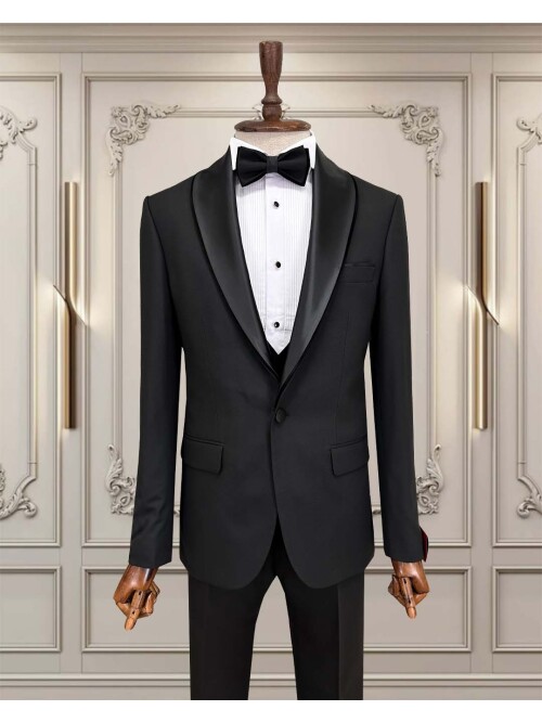 SUIT SARTORIA SİYAH ÇIKMA ŞAL YAKA DAMATLIK 5066