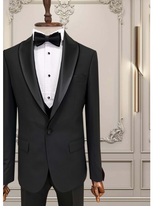 SUIT SARTORIA SİYAH ÇIKMA ŞAL YAKA DAMATLIK 5066