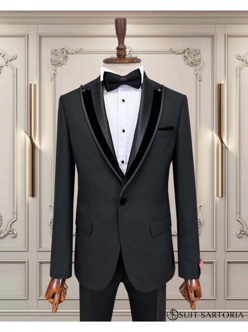 SUIT SARTORIA SİYAH ÇIKMA SİVRİ YAKA DAMATLIK 5062