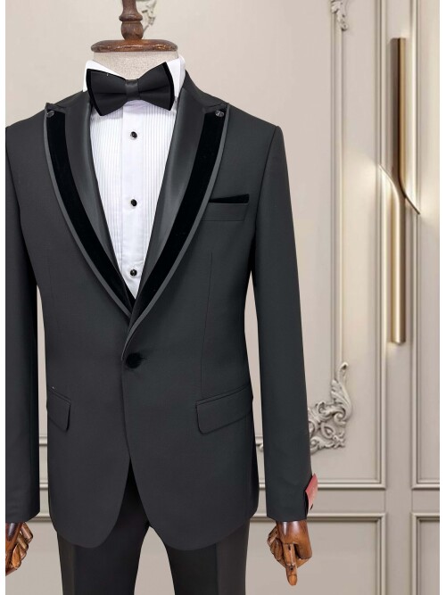 SUIT SARTORIA SİYAH ÇIKMA SİVRİ YAKA DAMATLIK 5062