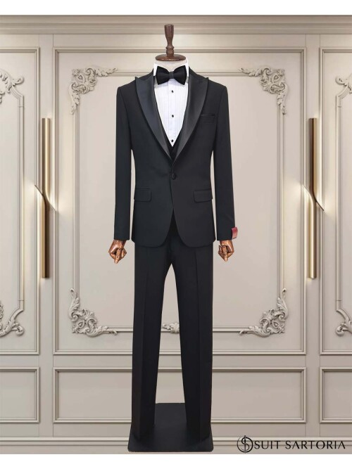 SUIT SARTORIA SİYAH ÇIKMA SİVRİ YAKA DAMATLIK 5079