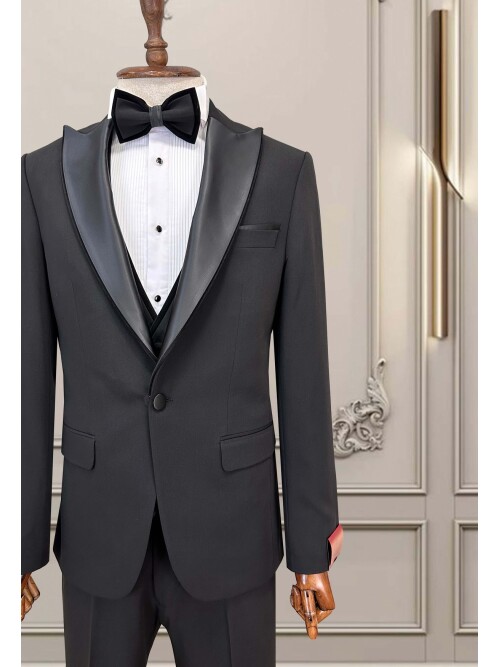 SUIT SARTORIA SİYAH ÇIKMA SİVRİ YAKA DAMATLIK 5079