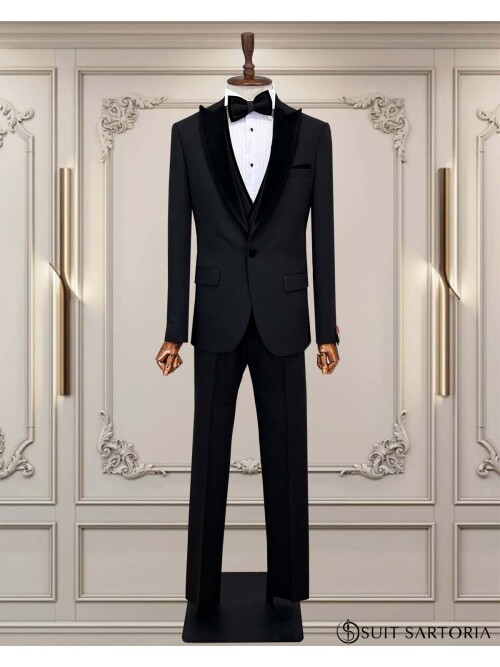 SUIT SARTORIA SİYAH ÇIKMA YAKA DAMATLIK 5079