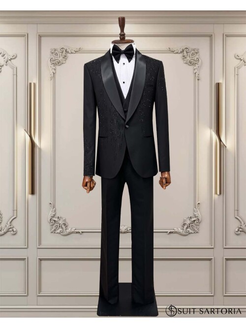 SUIT SARTORIA SİYAH ŞAL YAKA DAMATLIK 5529