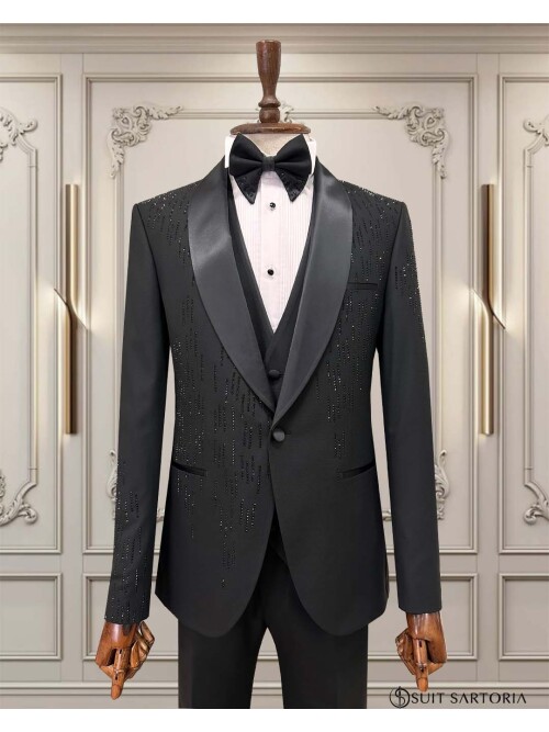 SUIT SARTORIA SİYAH ŞAL YAKA DAMATLIK 5529