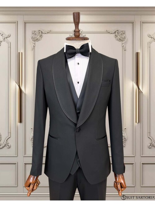 SUIT SARTORIA SİYAH ŞAL YAKA DAMATLIK 5645