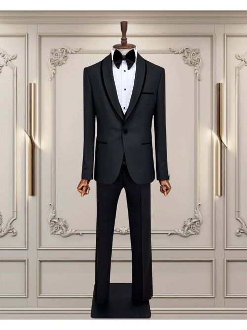 SUIT SARTORIA BLACK SHAWL COLLAR GROOM SUIT 5727