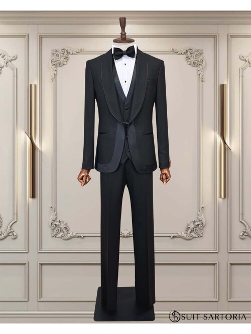 SUIT SARTORIA SİYAH ŞAL YAKA DAMATLIK 5748