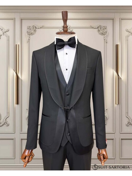 SUIT SARTORIA SİYAH ŞAL YAKA DAMATLIK 5748