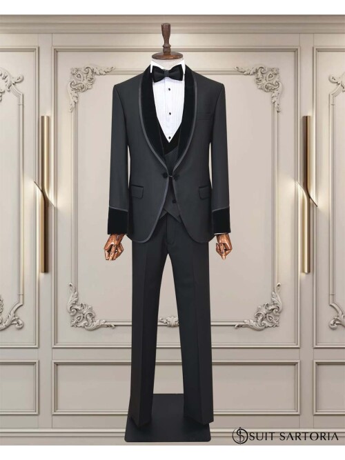 SUIT SARTORIA SİYAH ŞAL YAKA DAMATLIK 5752