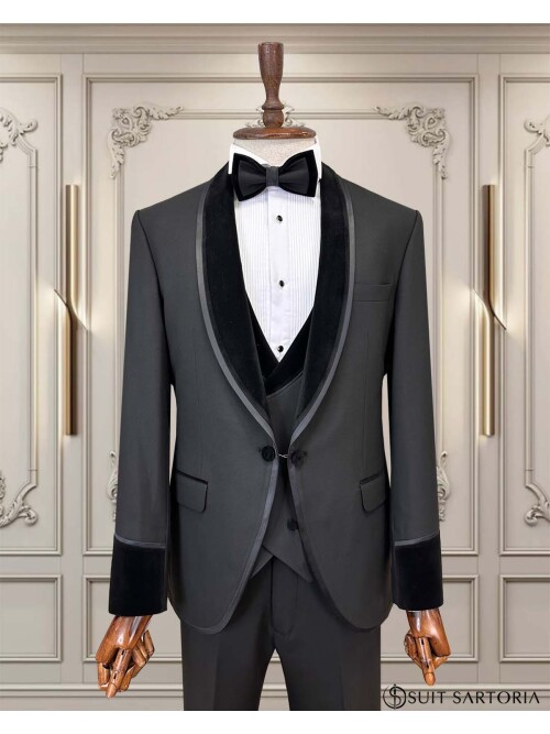 SUIT SARTORIA SİYAH ŞAL YAKA DAMATLIK 5752