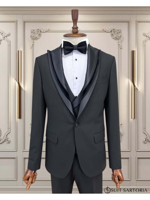 SUIT SARTORIA SİYAH SİVRİ ÇIKMA YAKA DAMATLIK 5062
