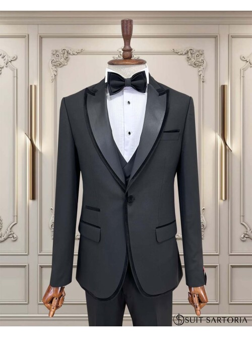 SUIT SARTORIA SİYAH SİVRİ YAKA DAMATLIK 5737