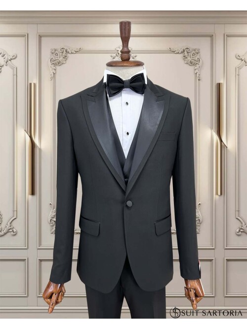 SUIT SARTORIA SİYAH SİVRİ YAKA DAMATLIK 5738