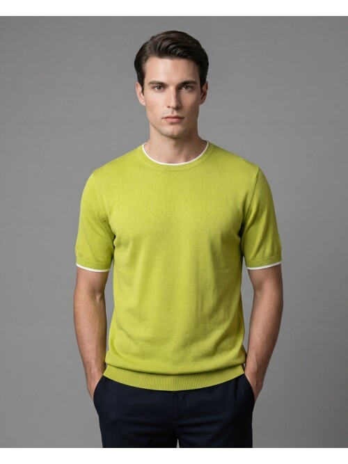 Yeşil Bisiklet Yaka Kısa Kollu Triko