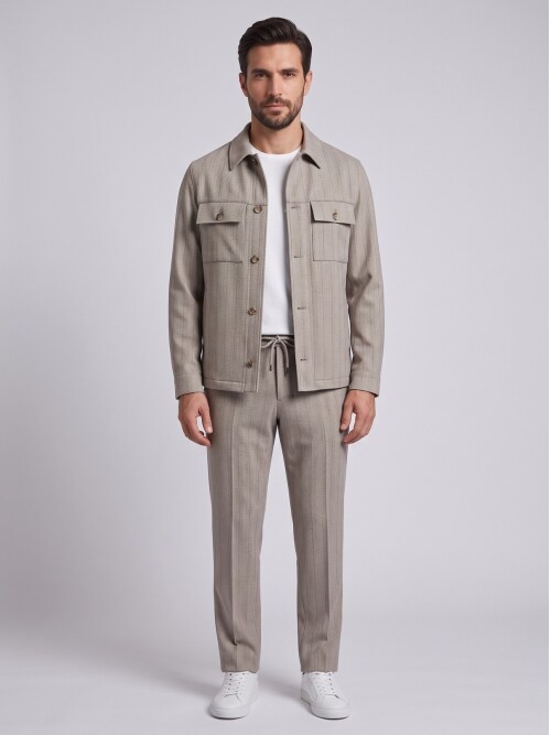 Beige Safari Jacket & Trousers Mens Set