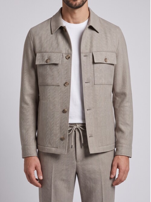 Beige Safari Jacket & Trousers Mens Set