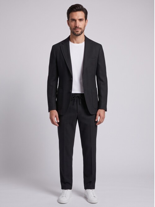 Black Smart Casual Jacket & Trousers Mens Set