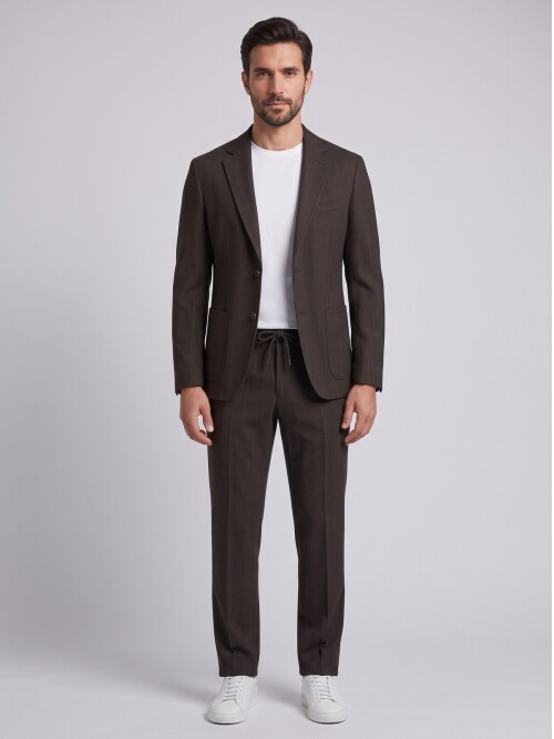 Dark Brown Smart Casual Jacket & Trousers Mens Set