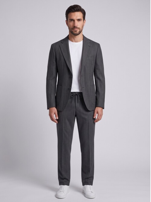 Charcoal Grey Smart Casual Jacket & Trousers Mens Set