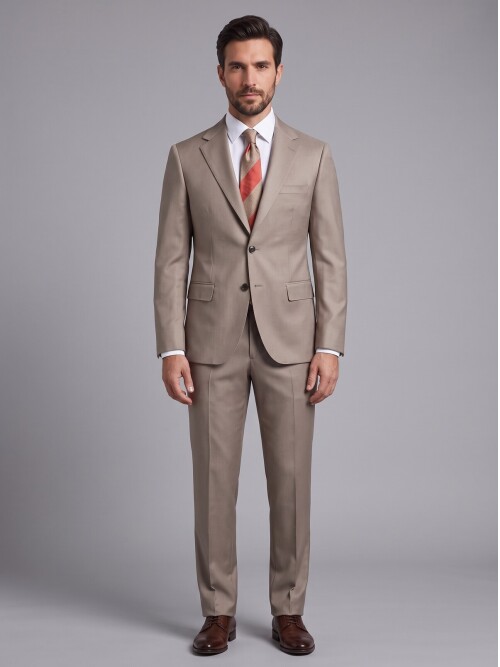 Bej Mono Yaka Comfort Fit Takım Elbise
