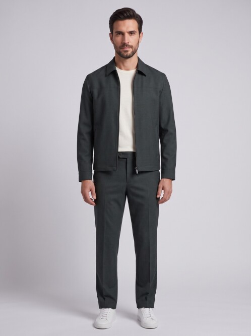 Black Zip-Up Jacket & Trousers Mens Set