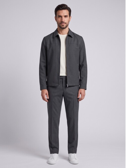Charcoal Grey Zip-Up Jacket & Trousers Mens Set
