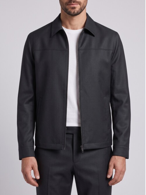 Black Minimal Zip-Up Jacket & Trousers Mens Set