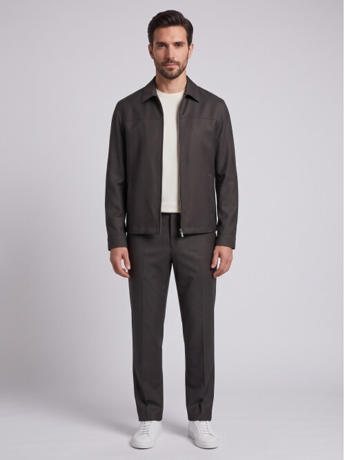 Dark Brown Zip-Up Smart Casual Mens Set