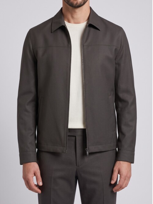 Dark Brown Zip-Up Smart Casual Mens Set