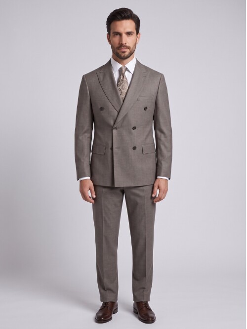 Light Brown Double Breasted Comfort Fit Peak Lapel Suit