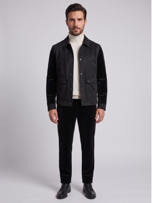Black Suede-Look Men’s Casual Set