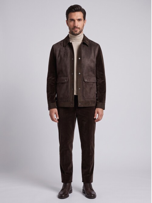 Brown Suede-Look Men’s Casual Set